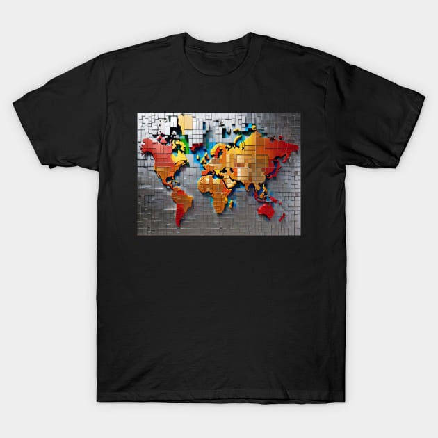 World Map - raised aluminum squares look T-Shirt by ToochArt